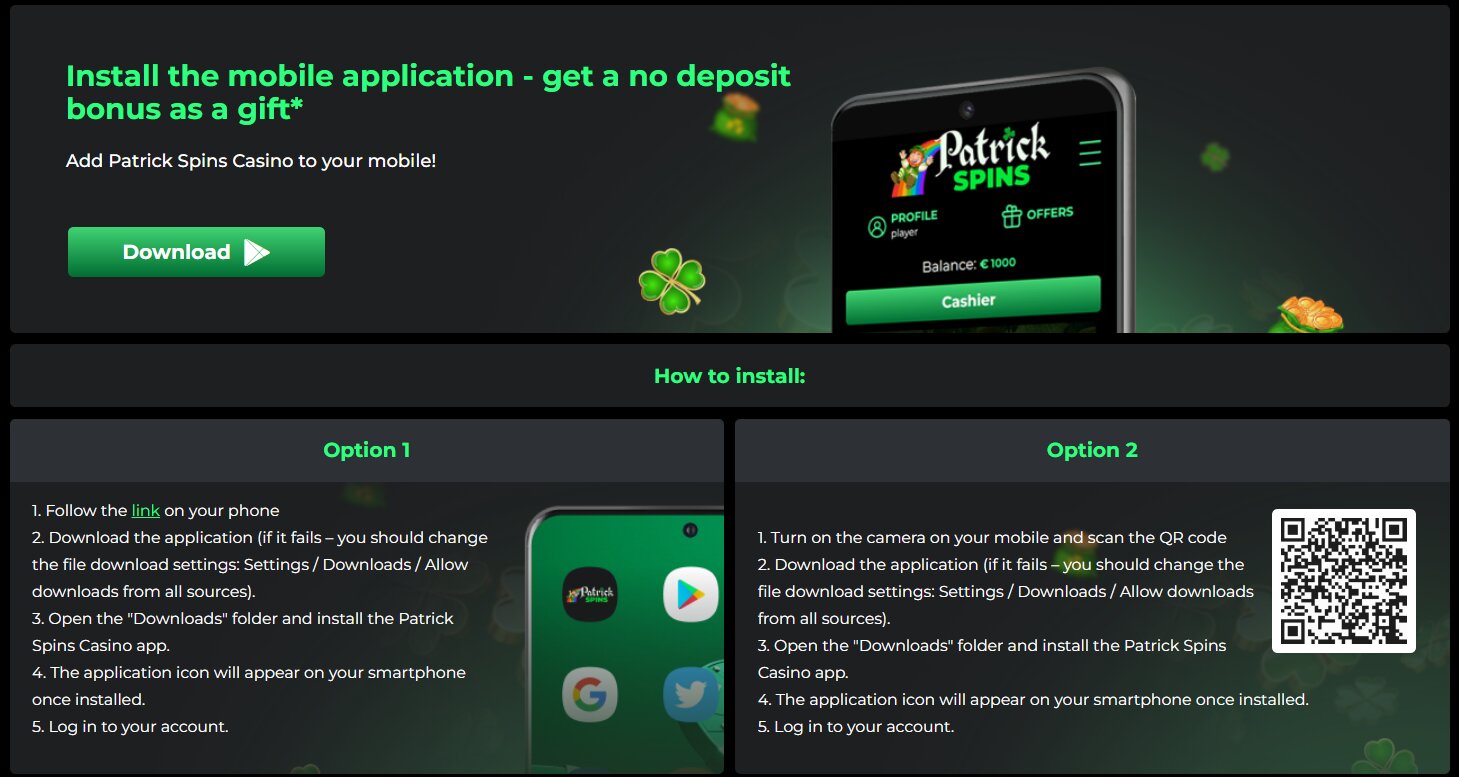 Patrick Spins Casino UK, Download GBP Version for UK Players